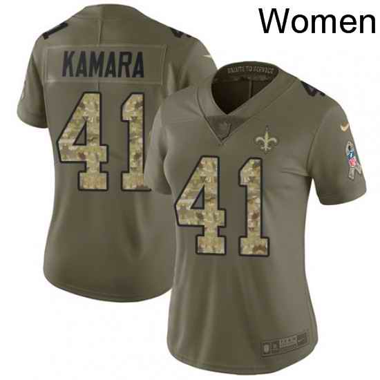 Womens Nike New Orleans Saints 41 Alvin Kamara Limited OliveCamo 2017 Salute to Service NFL Jersey